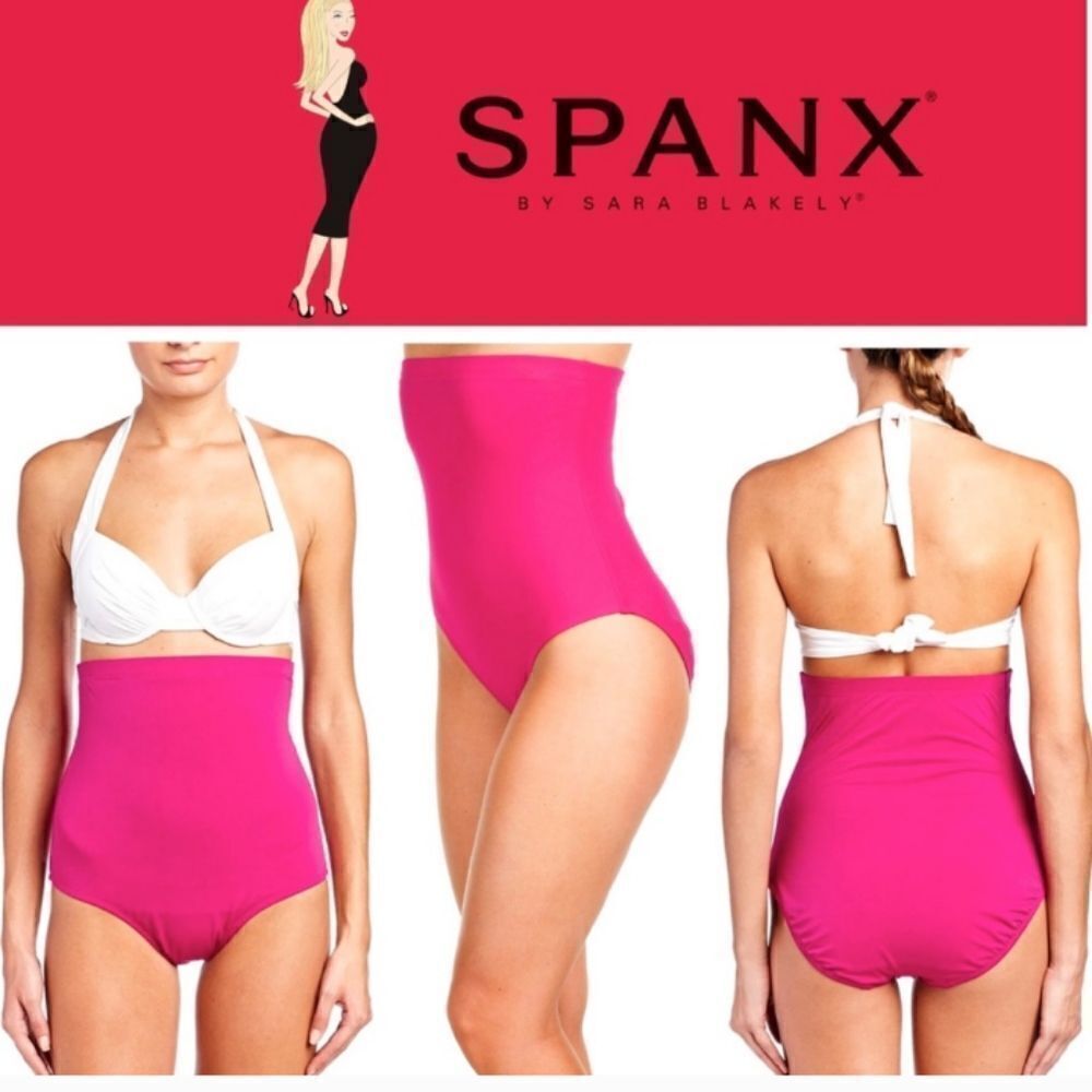 Spanx high rise swimsuit bottoms berry Fuschia purple pink Shapewear size 10